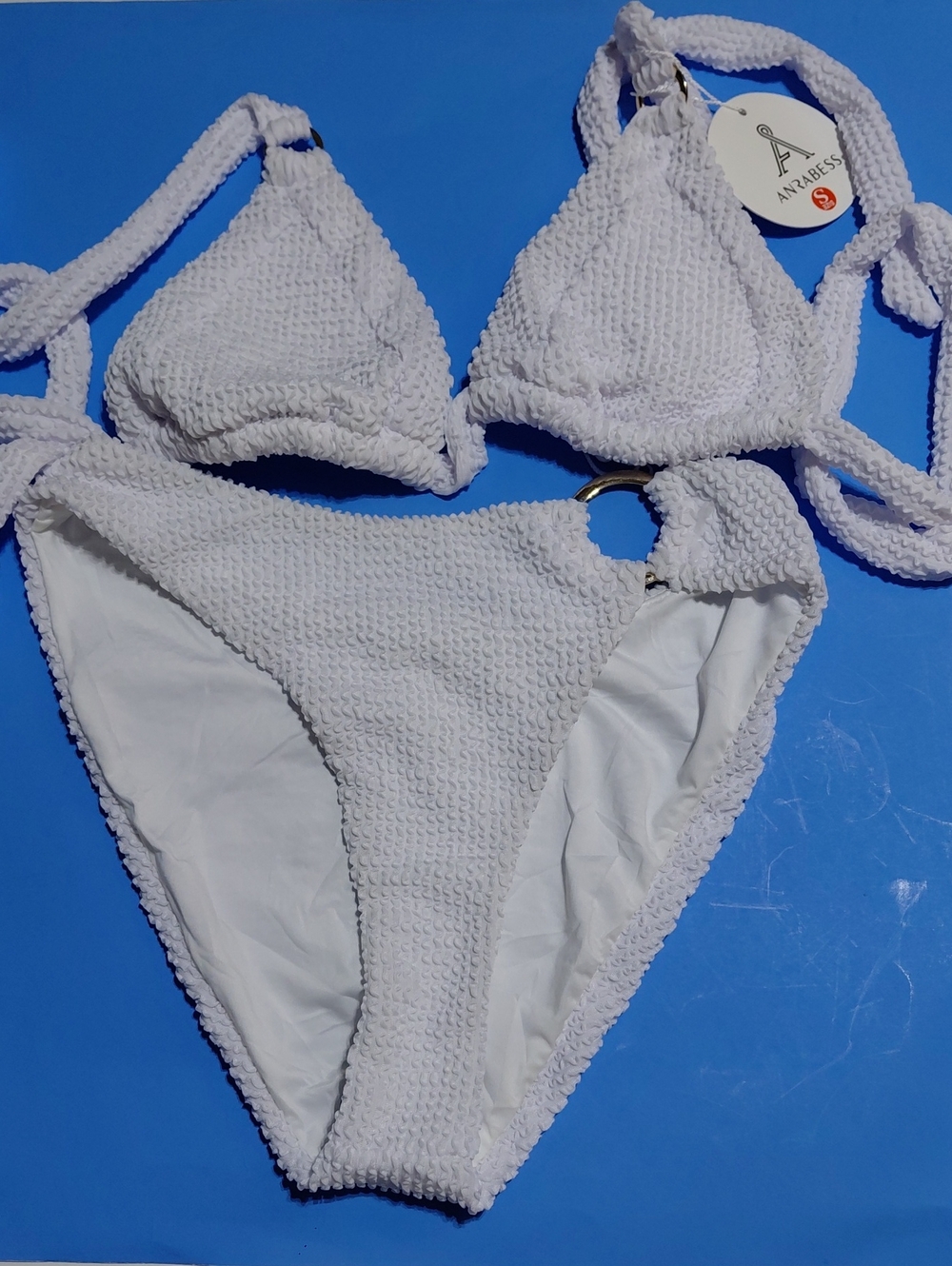 ANRABESS Women's White Crinkle Knit  Two Piece Bathing Suit Size Small